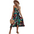 thumbnail image 1 of Vestido largo con estampado tropical y cinturón para mujer, cuello en V, sin mangas, con vuelo Azul marino M Azul marino M Xishao ropa, 1 of 2