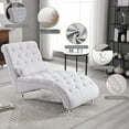 thumbnail image 4 of KINFFICT Velvet Chaise Lounge Indoor, Tufted lounge chair with Legs, Leisure Accent Chair Upholstered Lounge Couch for Bedrooom Living Room, Ivory, 4 of 7