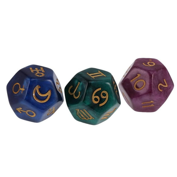 Juego de 3 dados de astrología D12 de 12 caras con perlas para adivinación de constelaciones.