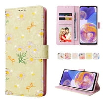 Nalacover Wallet Case for Samsung Galaxy A23 5G, Bling Flower Pattern PU Leather Wrist Strap Handbag Magnetic Clasp Flip Cover with Kickstand Card Slots Holder Soft TPU Shockproof Case,Yellow Daisy