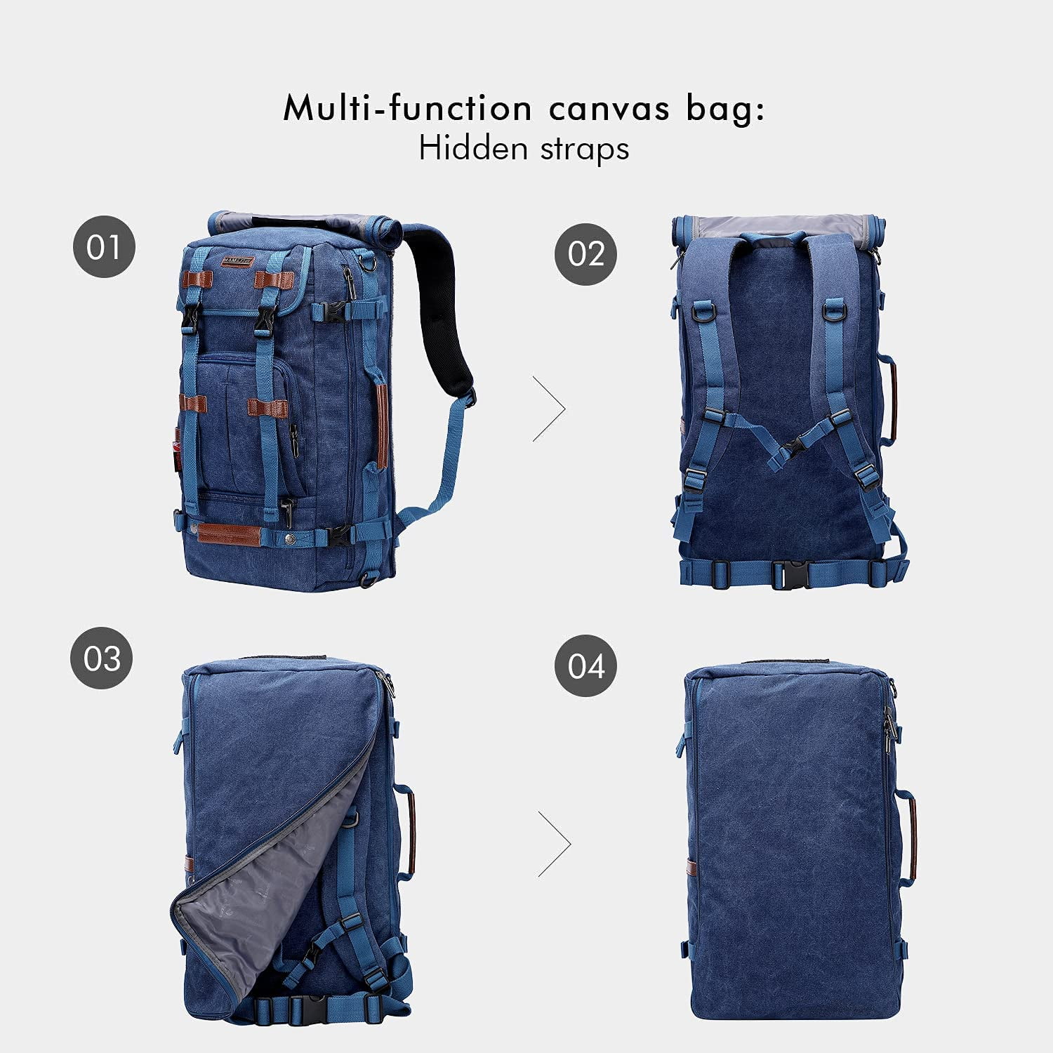 WITZMAN Travel Backpack for Men Large Canvas Backpack Luggage Carry on Duffel Bag A519-1 Blue