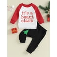 thumbnail image 2 of Suealasg Toddler Boys Christmas Outfits 6M 1T 2T 3T Letter Print Long Sleeve Sweatshirts and Long Pants 2 Piece Kids Boys Spring Tracksuit Clothes, 2 of 9