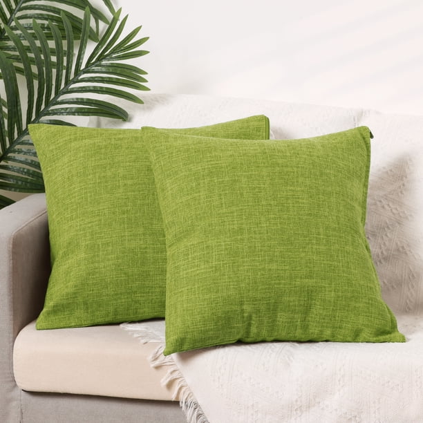 Funda de cojín decorativa de lino tejido de granja, juego de 2 fundas cuadradas rústicas para sofá en casa, verde 16" x 16"
