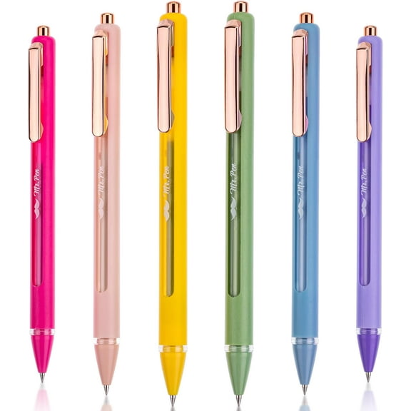 Mr. Pen- Retractable Gel Pens, 6 Pack, Black Ink Gel Pens, Vibrant Barrels