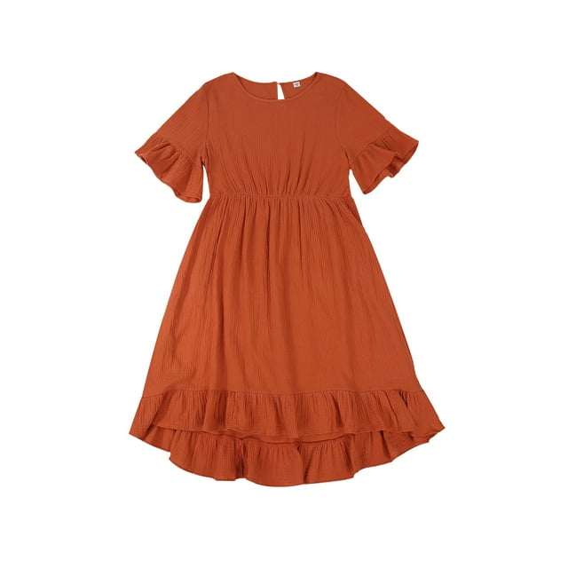 Robe Assortie Maman et Fille Robe Femme Bébé Fille Sans Manches à Volants Manches Courtes Robe Longue Irrégulière Vêtements de Famille