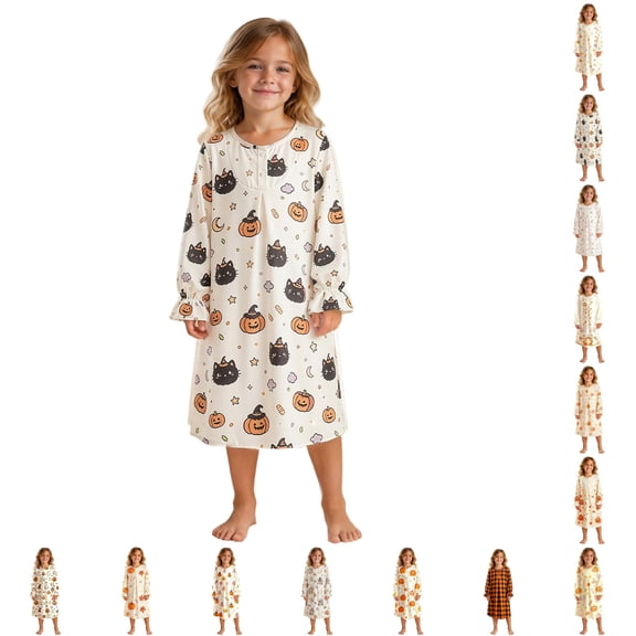 JAJAHO Girls Nightgown Halloween Pajamas Long Sleeve Ruffle Princess Sleep Dress For Kids 3-14Y