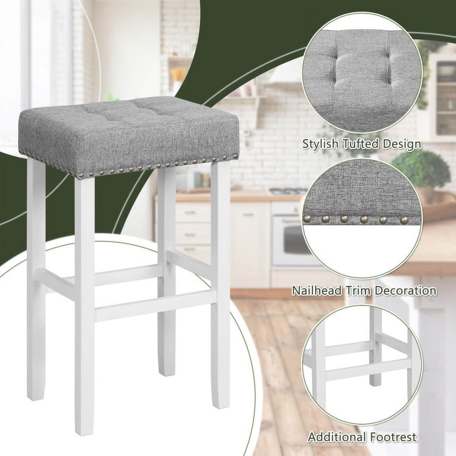 Demi Bonn 29" 2 Pieces Counter Height Bar Stools with Sponge Padded Cushion, Modern Dining Chair, Gray