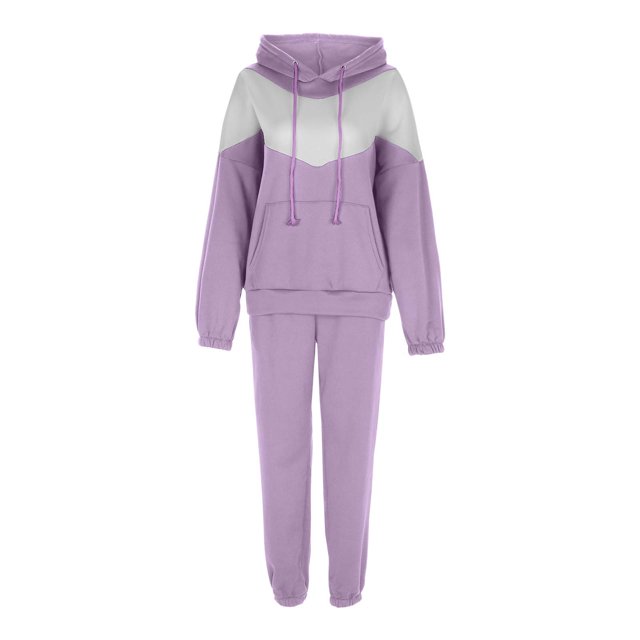Gibobby Conjunto de Pantalones para Mujer Conjunto de dos piezas de pantalones con capucha de manga larga y capucha gruesa con combinación de colores a la mod(Morado,G)