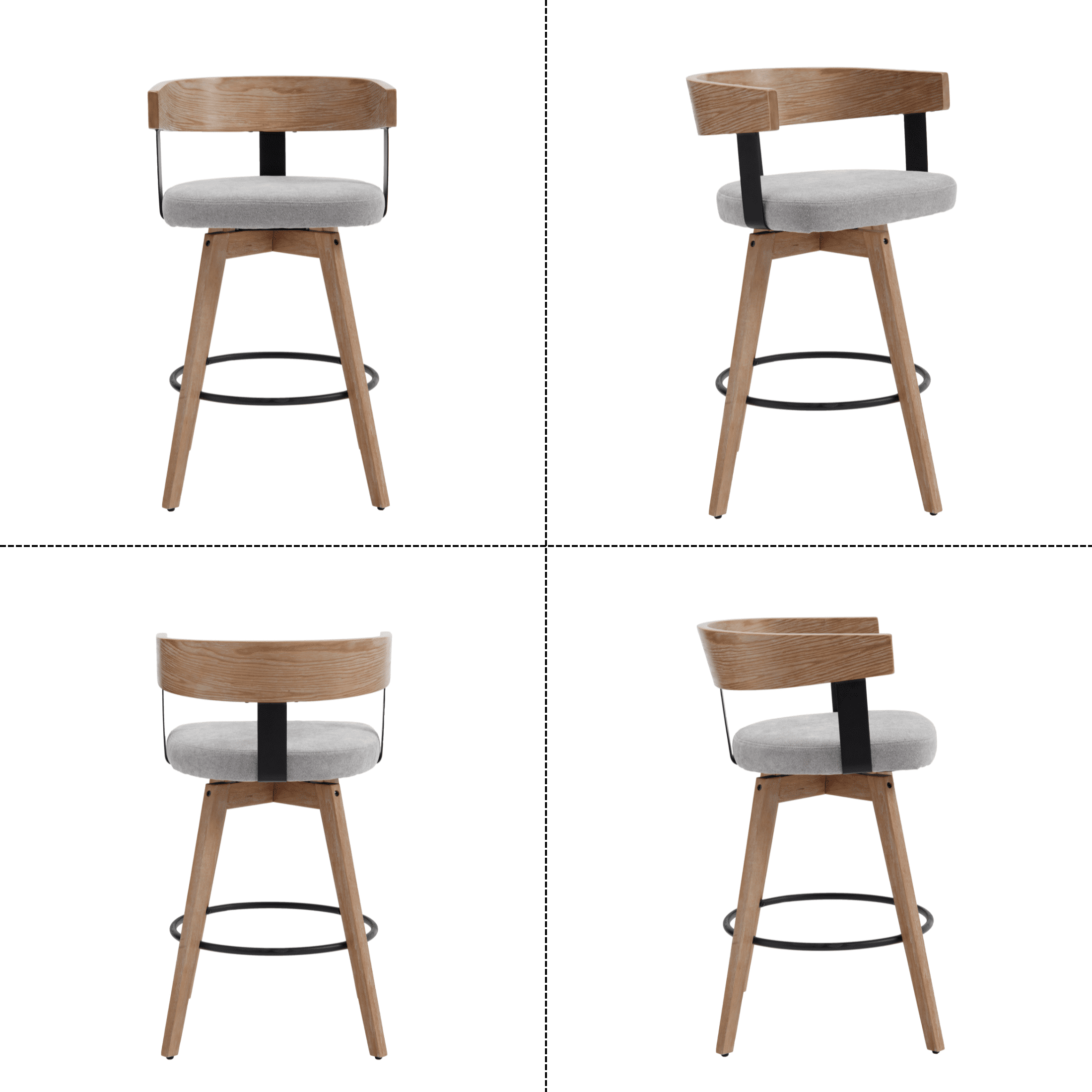 Guyou Modern Linen Upholstered 360-Degree Swivel Bar Stool Set of 1,26" Counter Height with Footrest & Backrest,Ideal for Kitchen Island & Home Bar, Grey