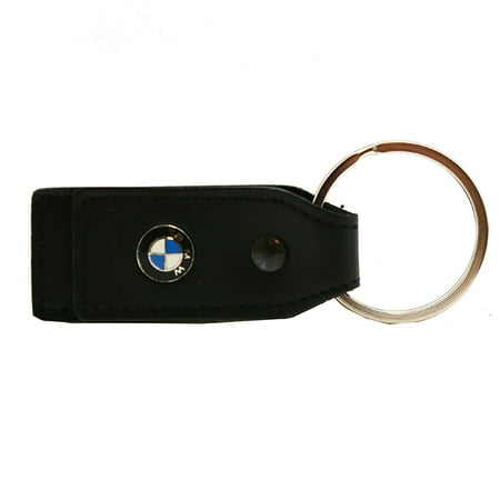 Leather Keychain Ring - Genuine BMW Motorcycle Leather Everyday Key Chain with Silver Metal Ring - Black
