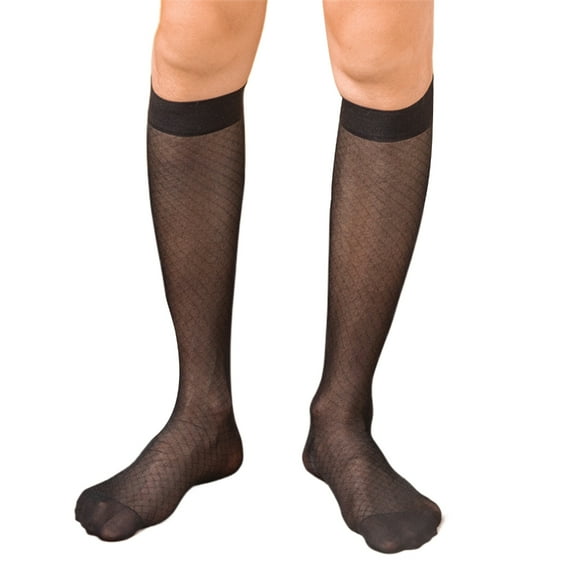 BYNNIX Elegant Mens Sheer Pattern Dress Socks See Through Nylon Business Formal Wear Thin Long Tube Over the Calf Socks