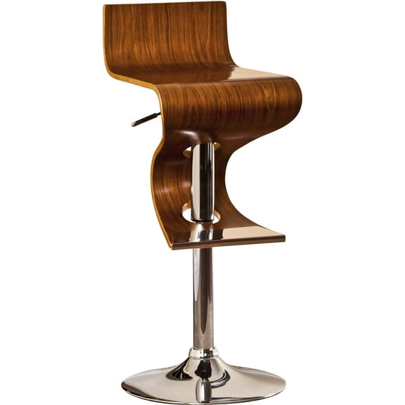 Modern Sleek Contemporary Style Adjustable Swivel Bar Stool with Curved Seat in Back Leather