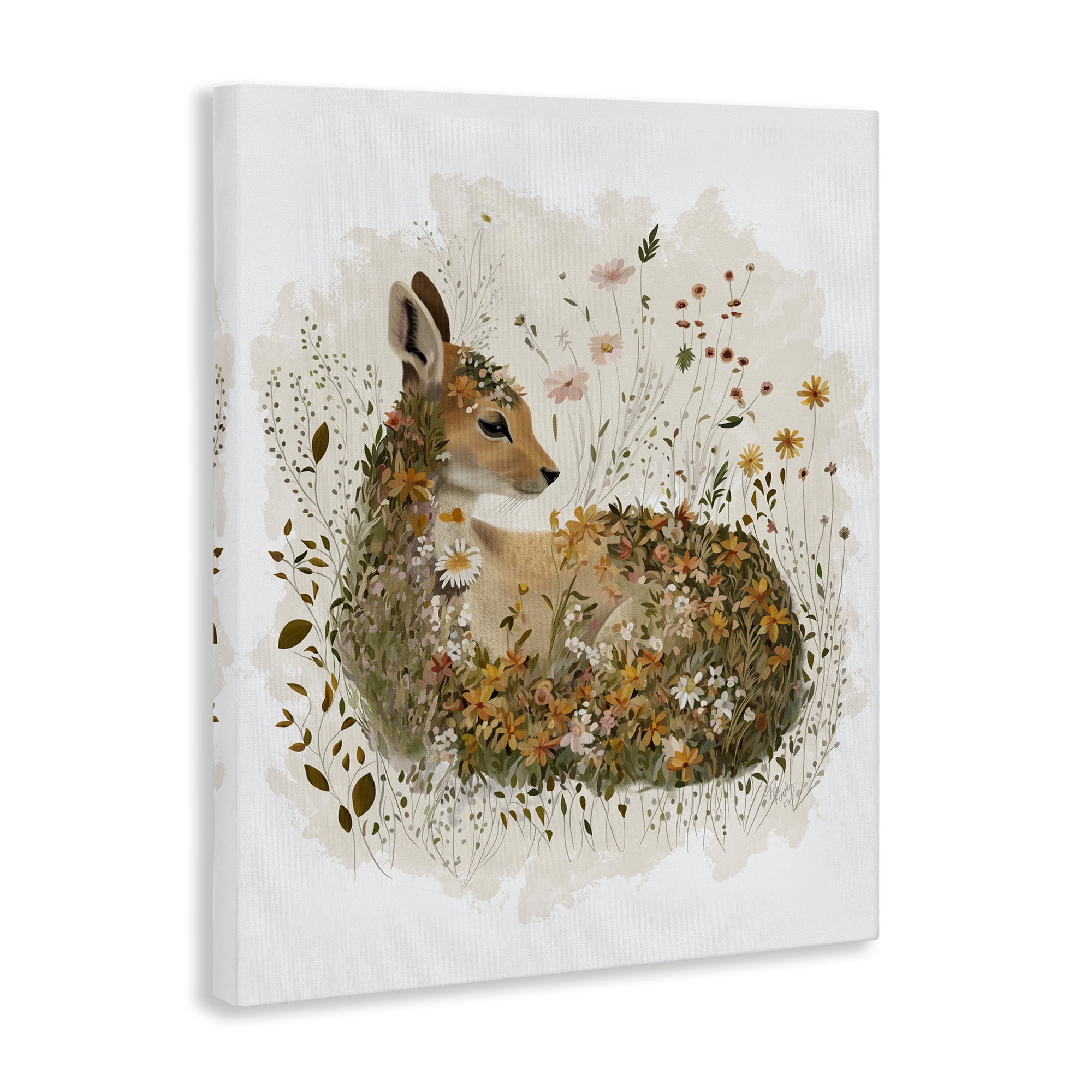 Stupell Industries Daisy & Wildflower Fawn Animals & Insects Painting Gallery Wrapped Canvas Art Print Wall Art, 24 x 30