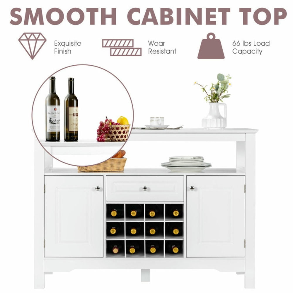 Finihen Kitchen Storage Cabinet, Buffet Sideboard, Elegant Classical Multifunctional Wooden Wine Cabinet Table, for Dining Room, Kitchen, Living Room, White Finihen Kitchen Storage Cabinet, Buffet Sideboard, Elegant Classical Multifunctional Wooden Wine Cabinet Table, for Dining Room, Kitchen, Living Room, White