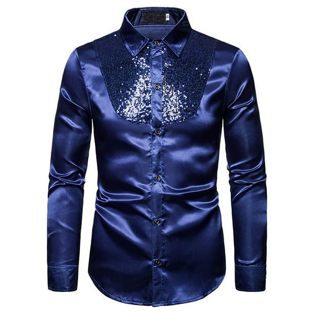 Camisa de hombre Camisa de color solido con lentejuelas para novio Walmart en linea