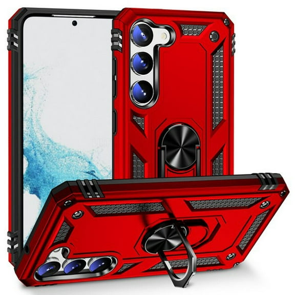 Kaleidio Case For Samsung Galaxy S23 5G (6.1") [Hybrid Protector] Rubberized Shockproof [Ring Stand] 2-Piece Armor Cover [Red/Black]