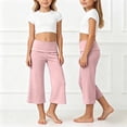 thumbnail image 2 of Weebloom Flared Leggings For Little Girls Bell Bottoms High Waist Solid Color Wide Leg Loose Casual Cropped Capris Yoga Dance Pants Pink 7-8 Years, 2 of 4