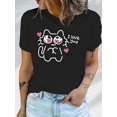 thumbnail image 1 of Camiseta de San Valentín para mujer, con estampado de gato "Te amo", manga corta, cuello redondo, top de punto informal, corte regular, moda de verano, otoño y primavera., 1 of 6