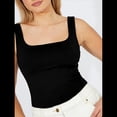 thumbnail image 4 of Camisetas Sin Mangas Ajustadas con Cuello Cuadrado para Mujer, de Doble Capa, Sin Costuras, Ajustadas, Básicas, -Verano 2025 Negro M, 4 of 8