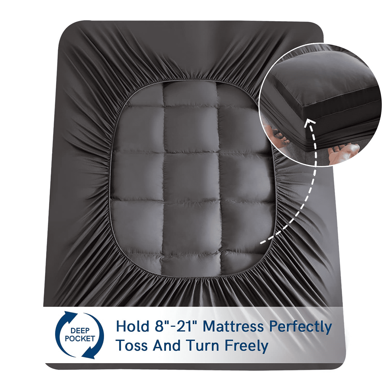 MERITLIFE Full Extra Thick Mattress Topper, 400TC Cotton Pillow Top Protector with 8-21" Deep Pocket 5D Spiral Fiber Padding for Back Pain, Cooling Plush Mattress Pad Cover, Grey
