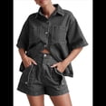 thumbnail image 2 of Conjuntos de 2 Piezas para Mujer: Camisa Vaquera Azul de Corta con Botones y Pantalones Cortos de Mezclilla de Cintura Alta. Gris XL, 2 of 6