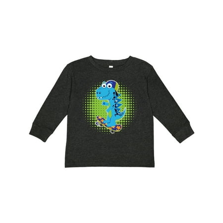 

Inktastic Skateboarding Boy Dinosaur Gift Toddler Boy Girl Long Sleeve T-Shirt