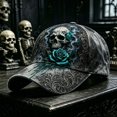 thumbnail image 2 of OOOUM Black Skull Baseball Hat Gothic Floral Vine Print Adjustable Trucker Hat Hip Hop Streetwear Sports Casual Dad Hat For Men Women Grey, 2 of 3