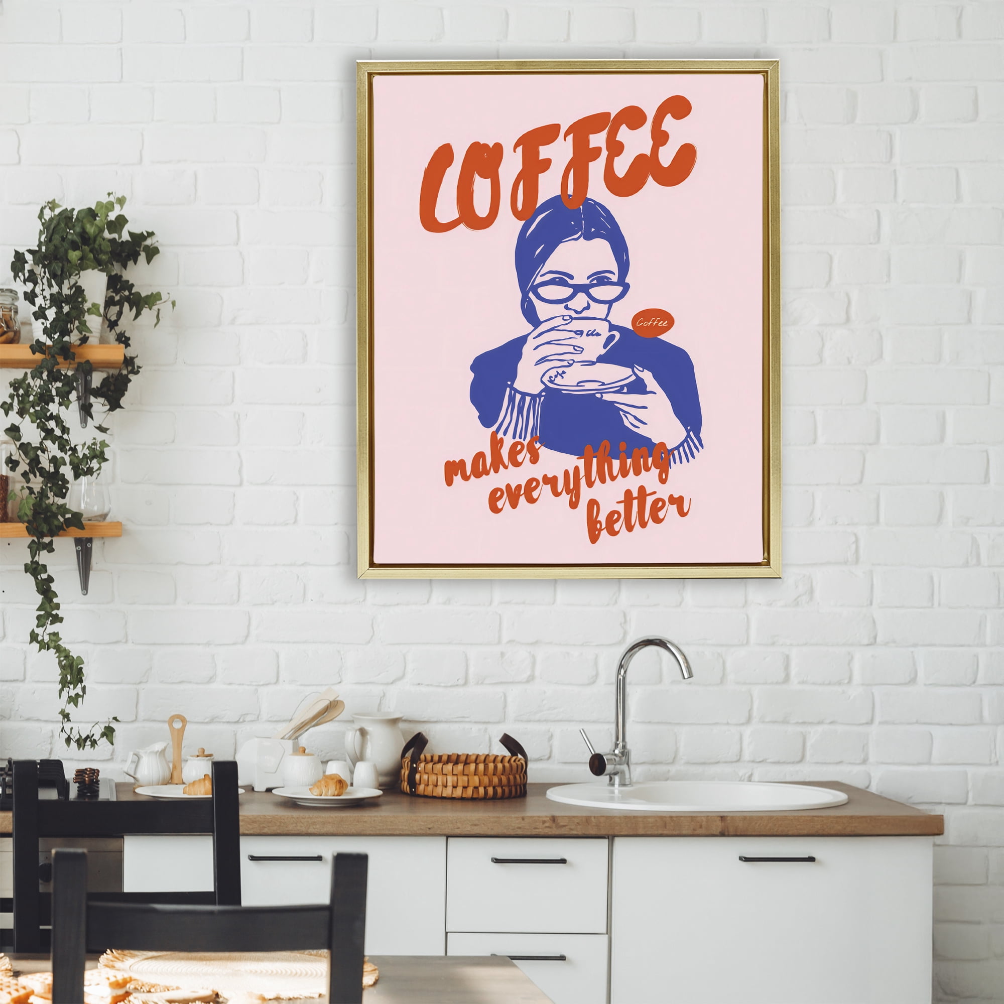 Stupell Industries Coffee Makes Everything Better Gold Framed Floater Canvas Wall Art, design by The Prints Vibe