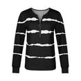 thumbnail image 2 of Fangasis Ladies T-shirt V Neck Tee Striped T Shirt Women Fashionable Tops Loose Dailywear Tunic Blouse Black M, 2 of 8