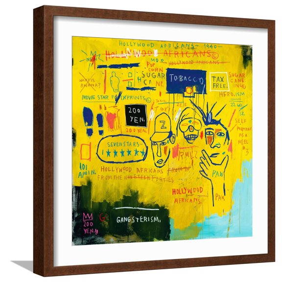 Art.com Hollywood Africans, 1983 Giclee Print by Jean-Michel Basquiat, Brown Frame Wall Art, 21" x 21"