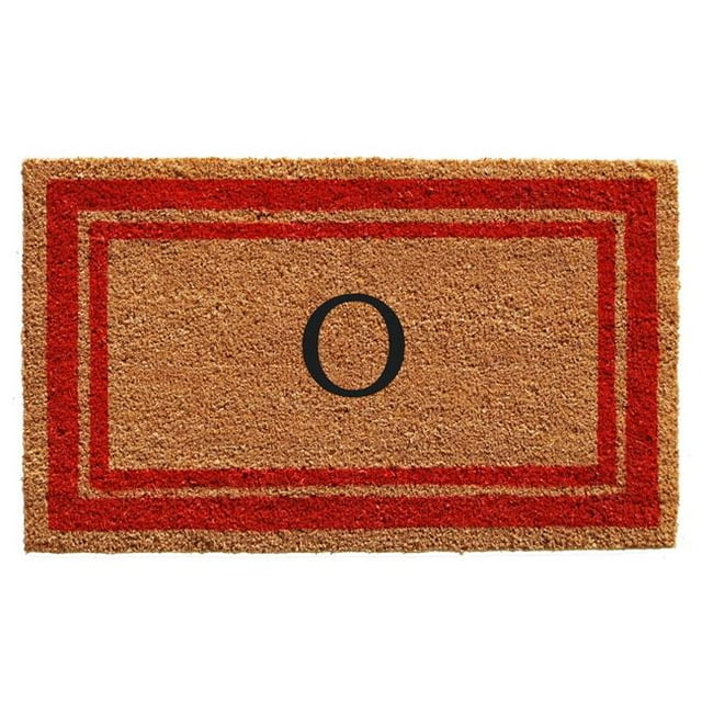 Calloway Mills 153031830O 18 x 30 in. Red Border Monogram Rectangular Doormat, Natural - Letter O