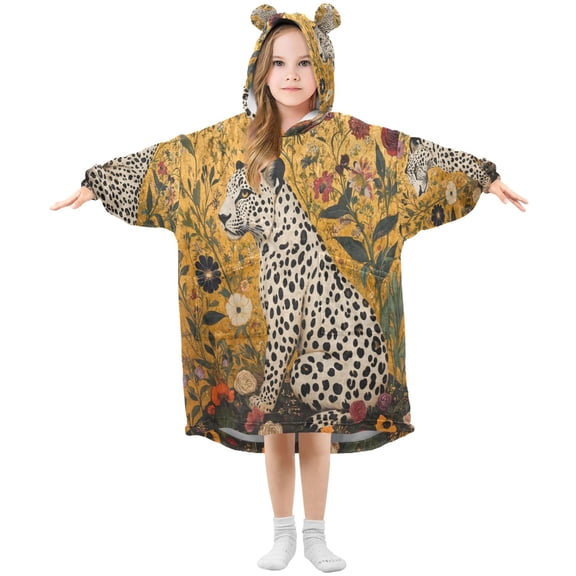 BZSMCE Wearable Blanket Hoodie Fashion Leopard Serenade Home Wear