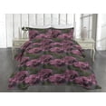 thumbnail image 2 of Ambesonne Rose Quilted Coverlet 3 Pcs, Romantic Pattern Flowers Print, King Size, Eggplant Evergreen and Pink, 2 of 4