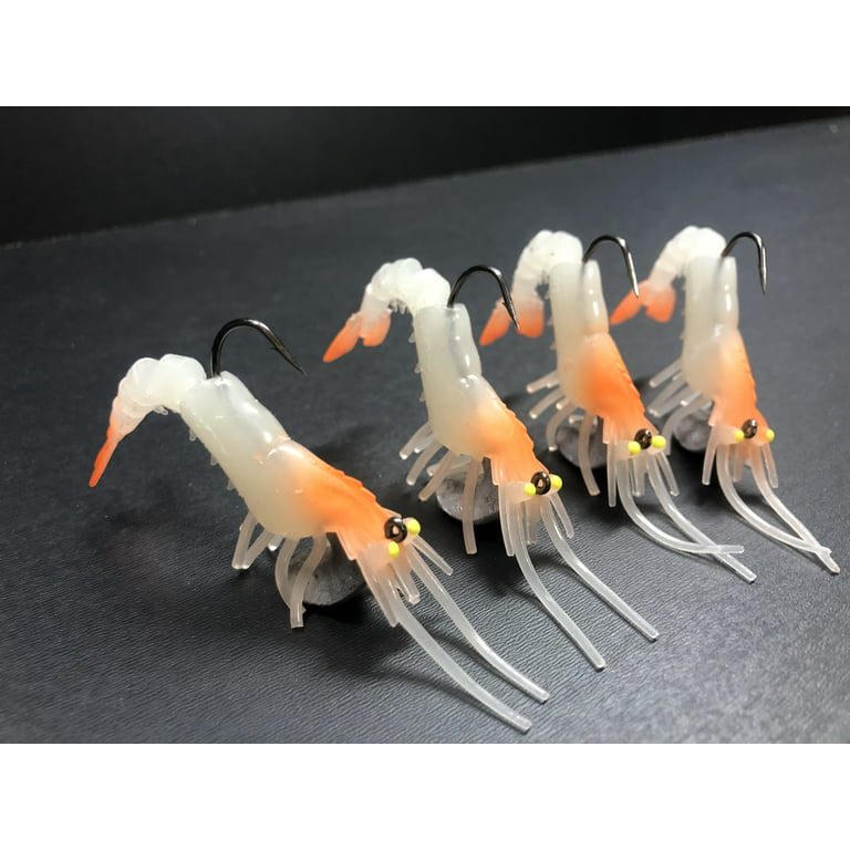 Mojo Tackle Co. 4 Piece Set 12g 70mm Soft Plastic Artificial Shrimp Bait Pineapple Express, Green