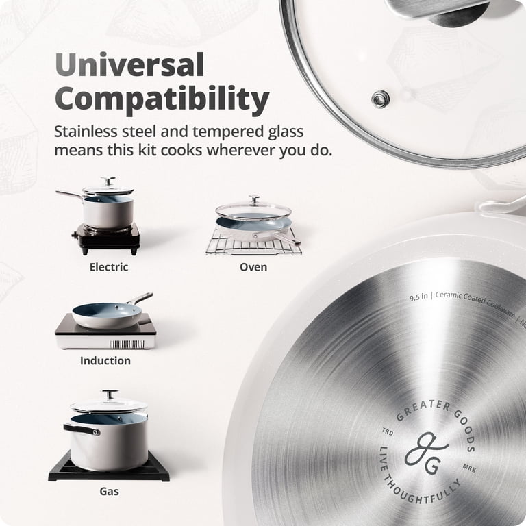 Greater Goods Savvy Ceramic Nonstick Cookware Set, 10 Piece Kit