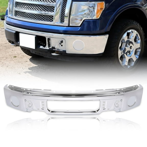 Front Steel Bumper Face Bar For Ford F-150 Pickup 2009-2014 w/o Fog Light Hole