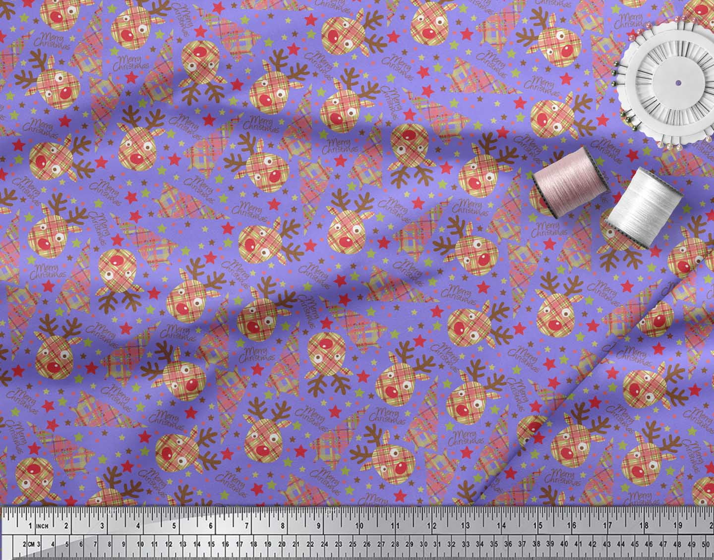 Soimoi Purple Heavy Canvas Fabric Christmas Theme Party Print Fabric by the Yard 58 Inch Wide