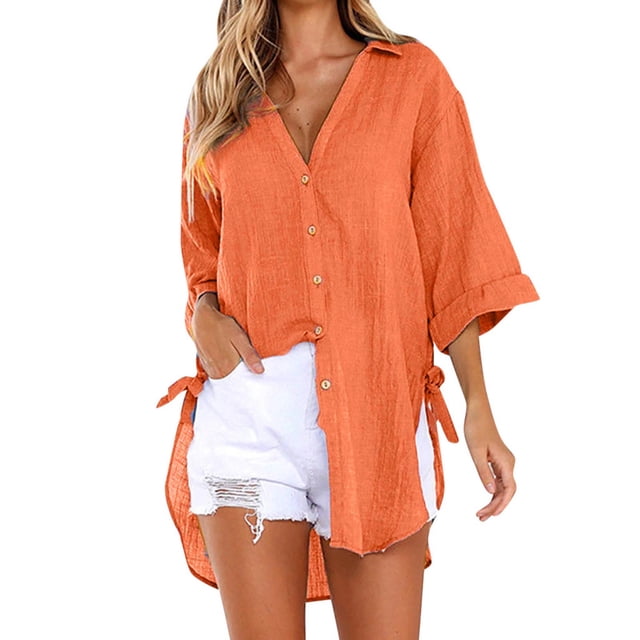 CEHVOM Tops pour Femmes Chemise à Manches Longues à Simple Poitrine Hauts Revers Lâches avec Chemisier