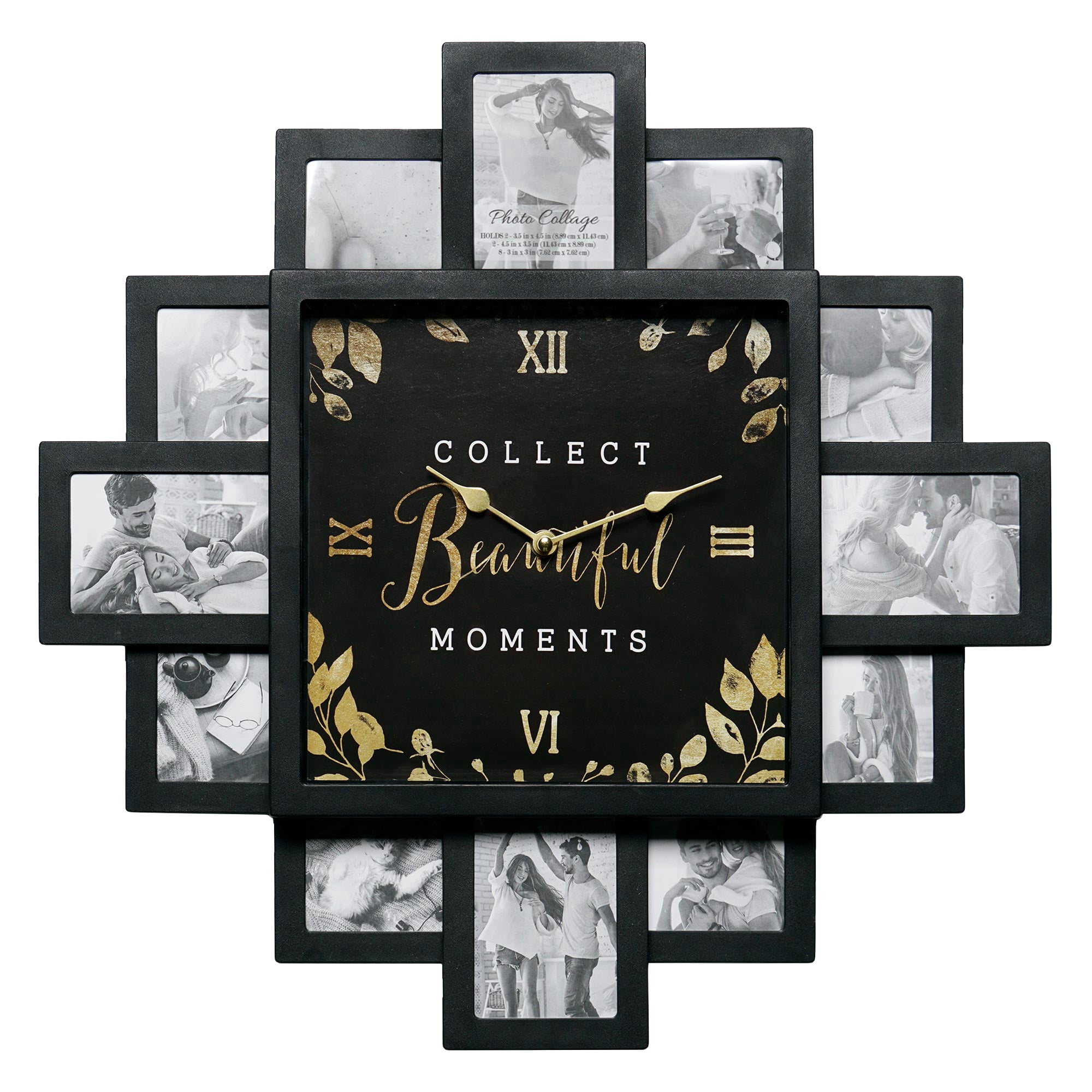 Crystal Art Gallery Beautiful Moments Black Wall Hanging Decorative Photo Collage Clock Picture Frame - 20" x 20"
