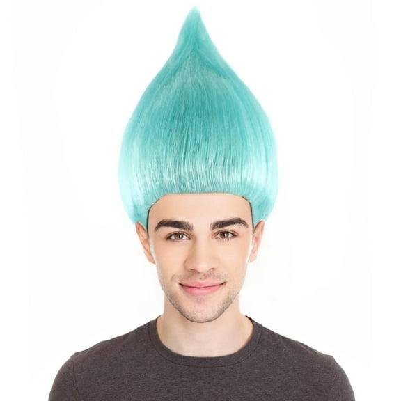 HPO Unisex Adult Troll Wig – Blue Color 80s Style Costume Hairpiece, Capless Synthetic Fiber Design