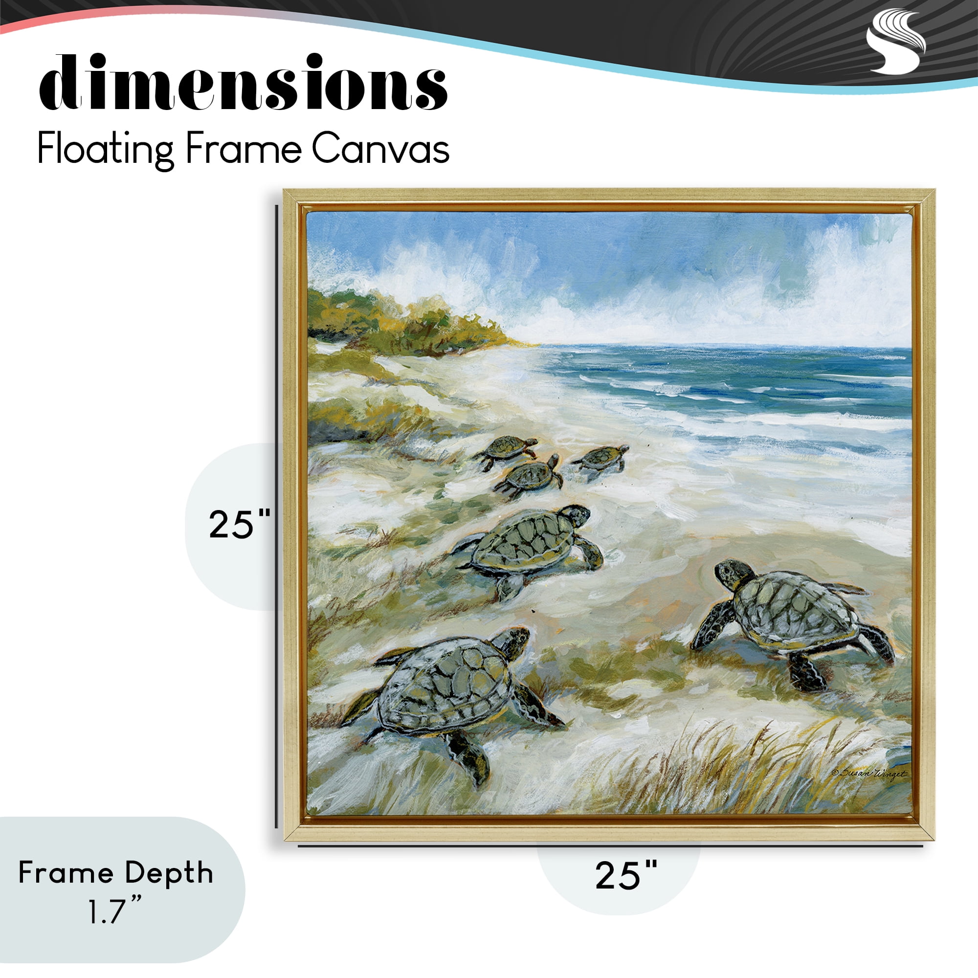 Stupell Industries Baby Sea Turtles on Beach Gold Framed Floater Canvas Wall Art, design by Susan Winget