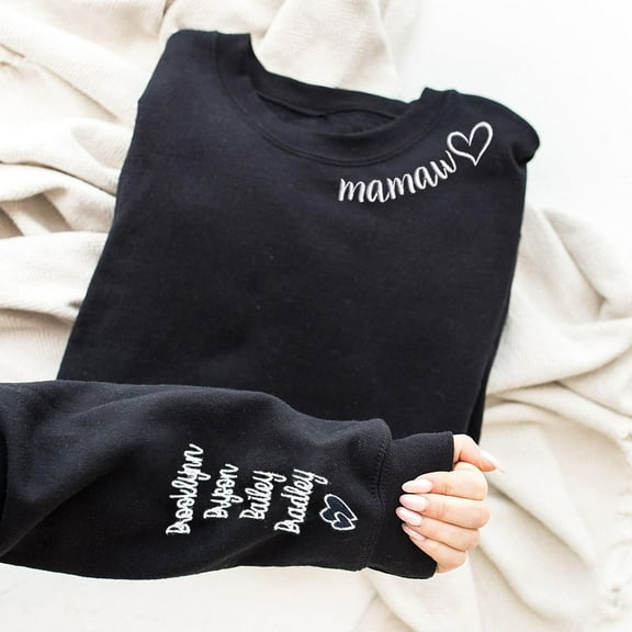 Mamaw Embroidered Sweatshirt Hoodie With Grandkids Names On The Sleeve Unique Gift Ideas For Mom Grandma