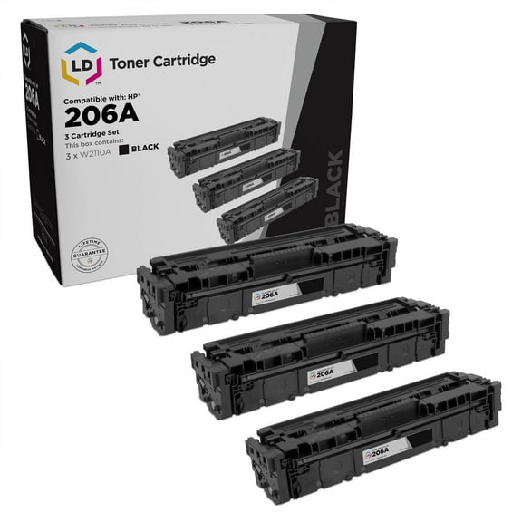 LD Products 3PK Compatible Replacements for HP 206A W2110A Black Toner for M255dw, M283cdw, M283fdw