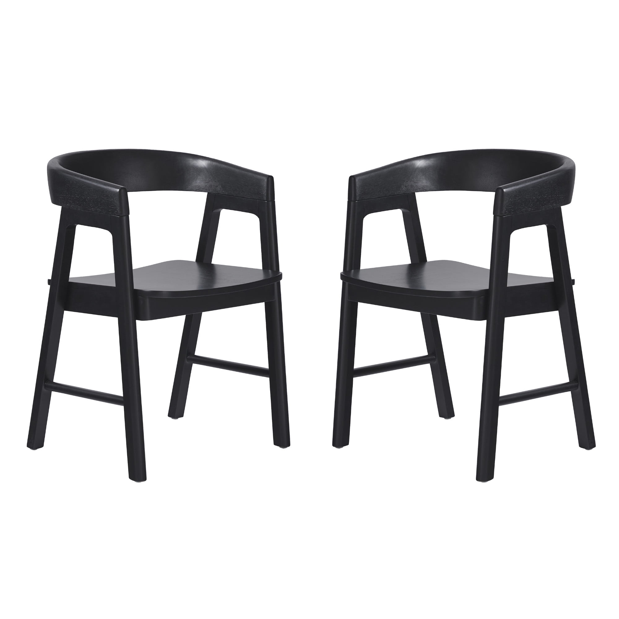Walker Edison Modern Solid Wood Rounded Back Dining Chair, Set of 2, Black