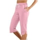 thumbnail image 5 of Pantalones de Cintura Elástica para las Mujeres Color Sólido Deportes Capris con Bolsillos Laterales, Mujeres Cintura Elástica Capris Casual Salón Bottoms de Verano, 5 of 7