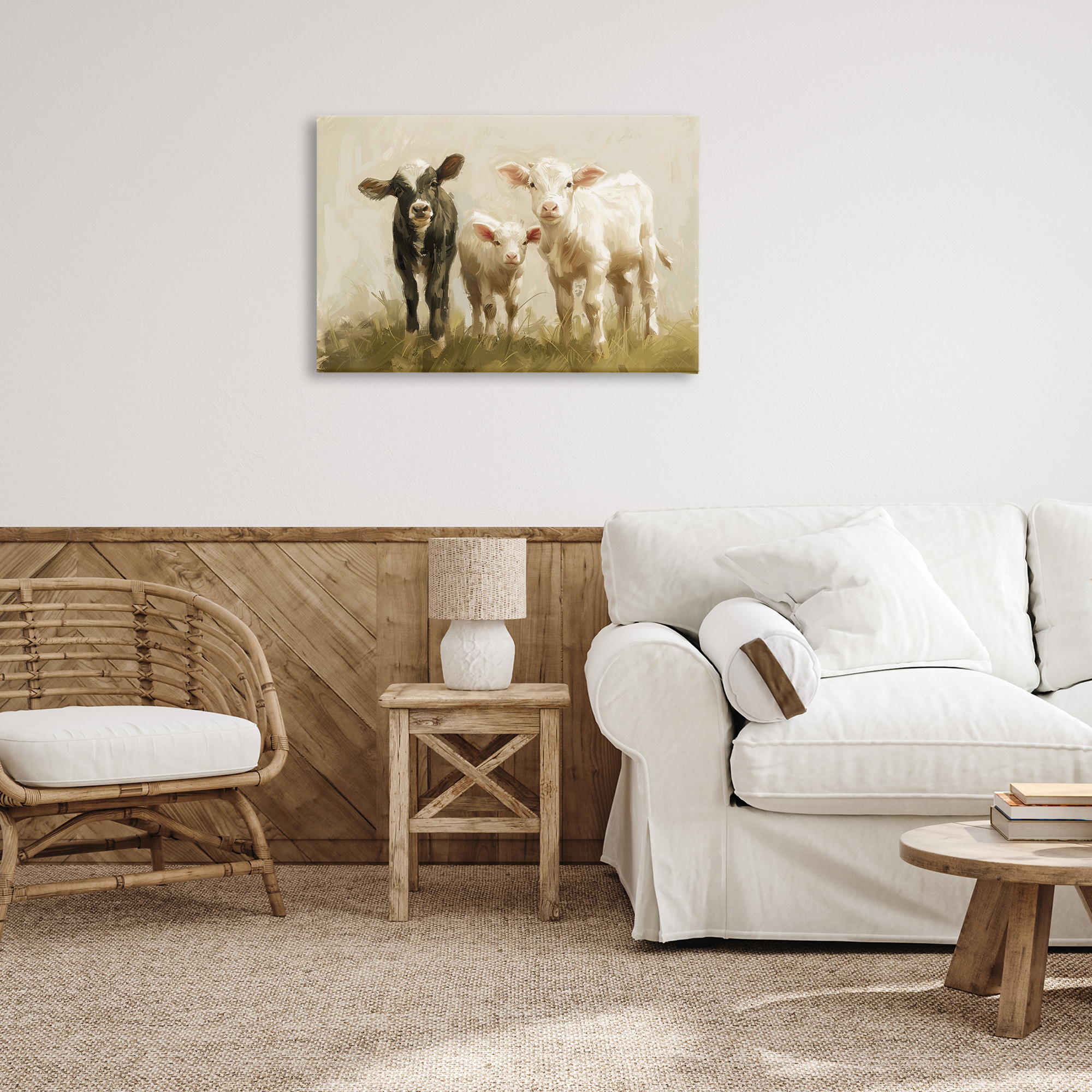 Stupell Industries Baby Cattle Trio Animals Painting Wrapped Canvas Art Print Wall Art, 30 x 20