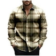 thumbnail image 2 of gbyLJF Men's Long Sleeve Lapel Shirt Lightweight Checkered Printed Loose Top Elastic Casual Business Button Down Shirt, 2 of 5