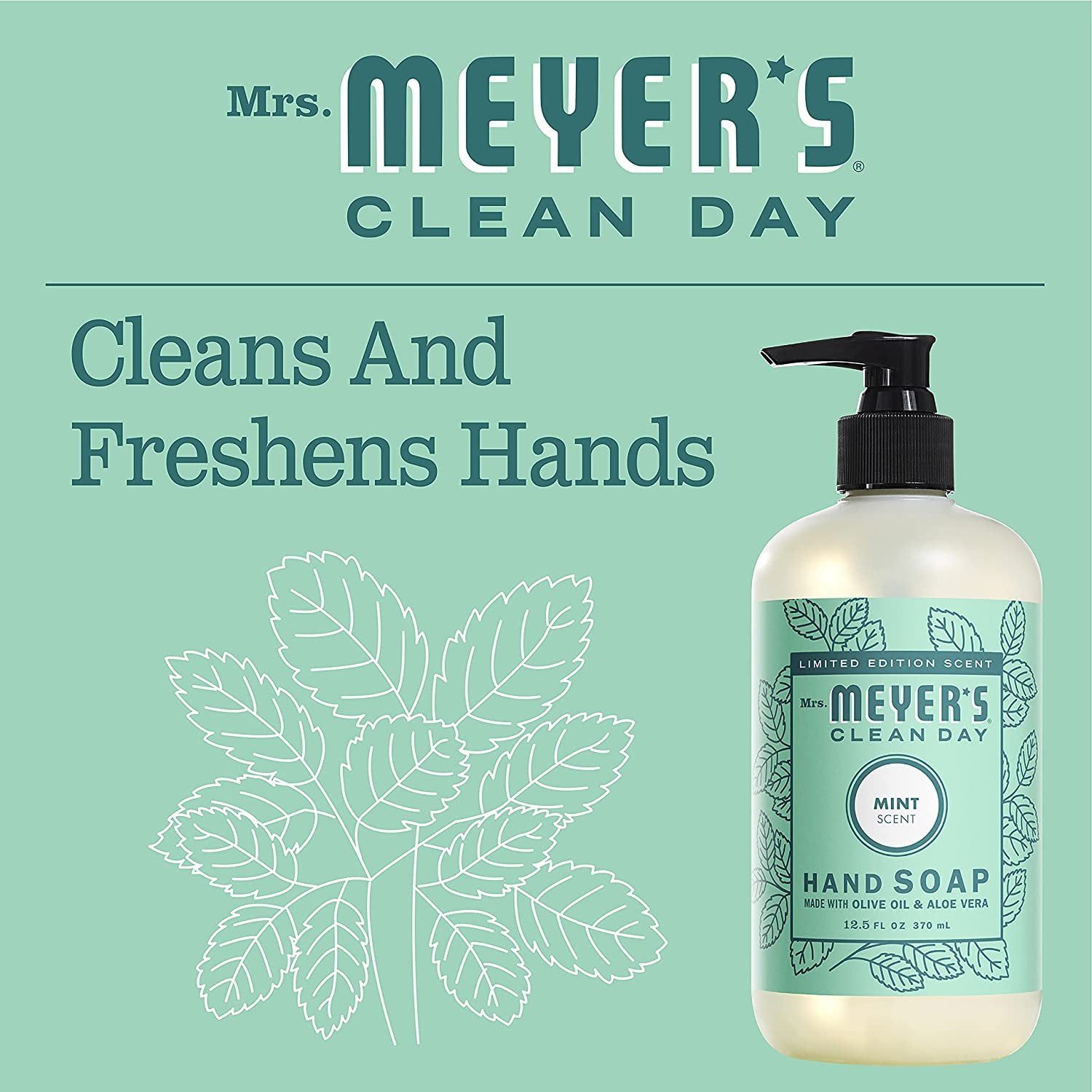 Mrs. Meyer's Hand Soap, Made with Essential Oils, Biodegradable Formula, Limited Edition Mint, 12.5 fl. oz - Pack of 3