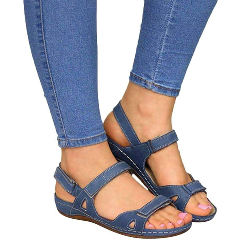 Women's Orthopedic Open Toe Leather Sandals, Plantar Fasciitis Arch Support Sandals for Flat Feet, Proven and Foot Pain Relief Comfortable Walk Walmart.com