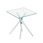 Holaki End Table Small End Table with Chrome Metal X-Shaped Pedestal,Tempered Glass Square End Table, Luxury Glass End Table Nightstand Modern Side Table for Living Room Bedroom,17.72 x 20.87